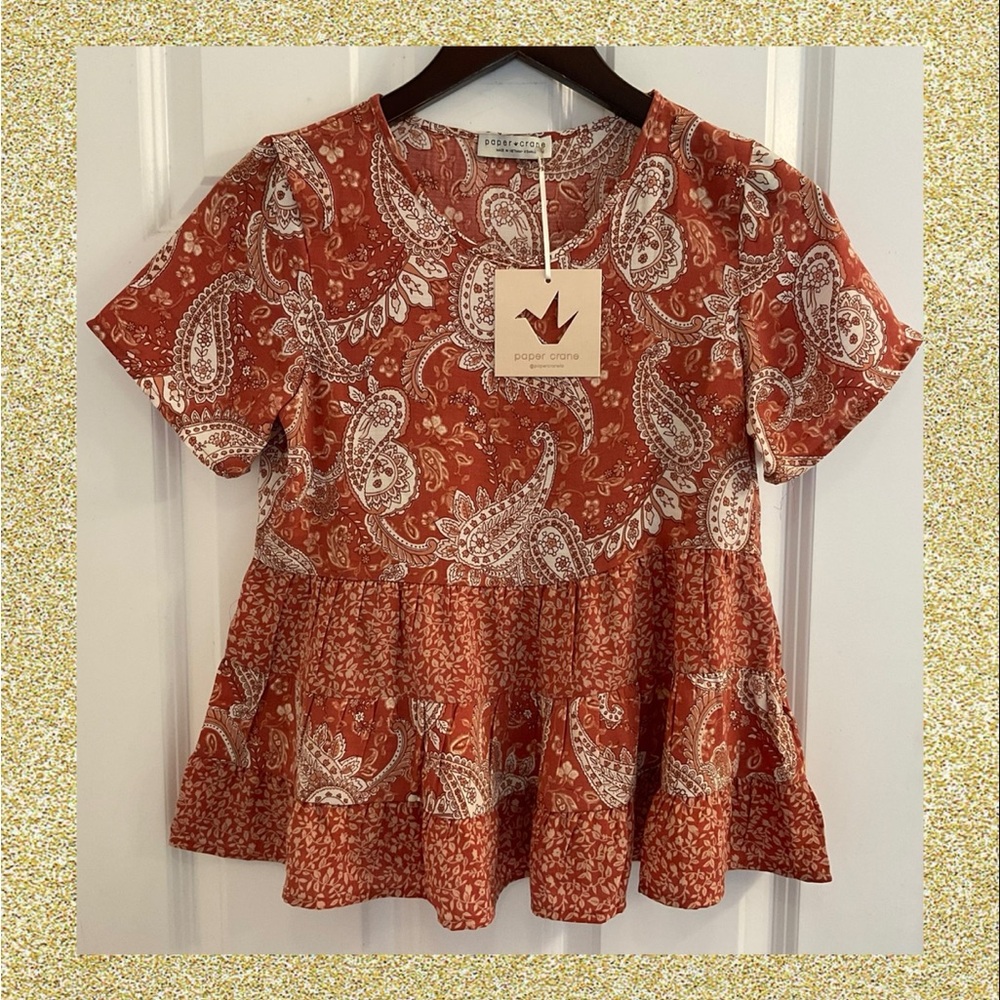 Paper Crane Paisley & Floral Baby Doll Top - NWT - Size XS - Picture 1 of 9
